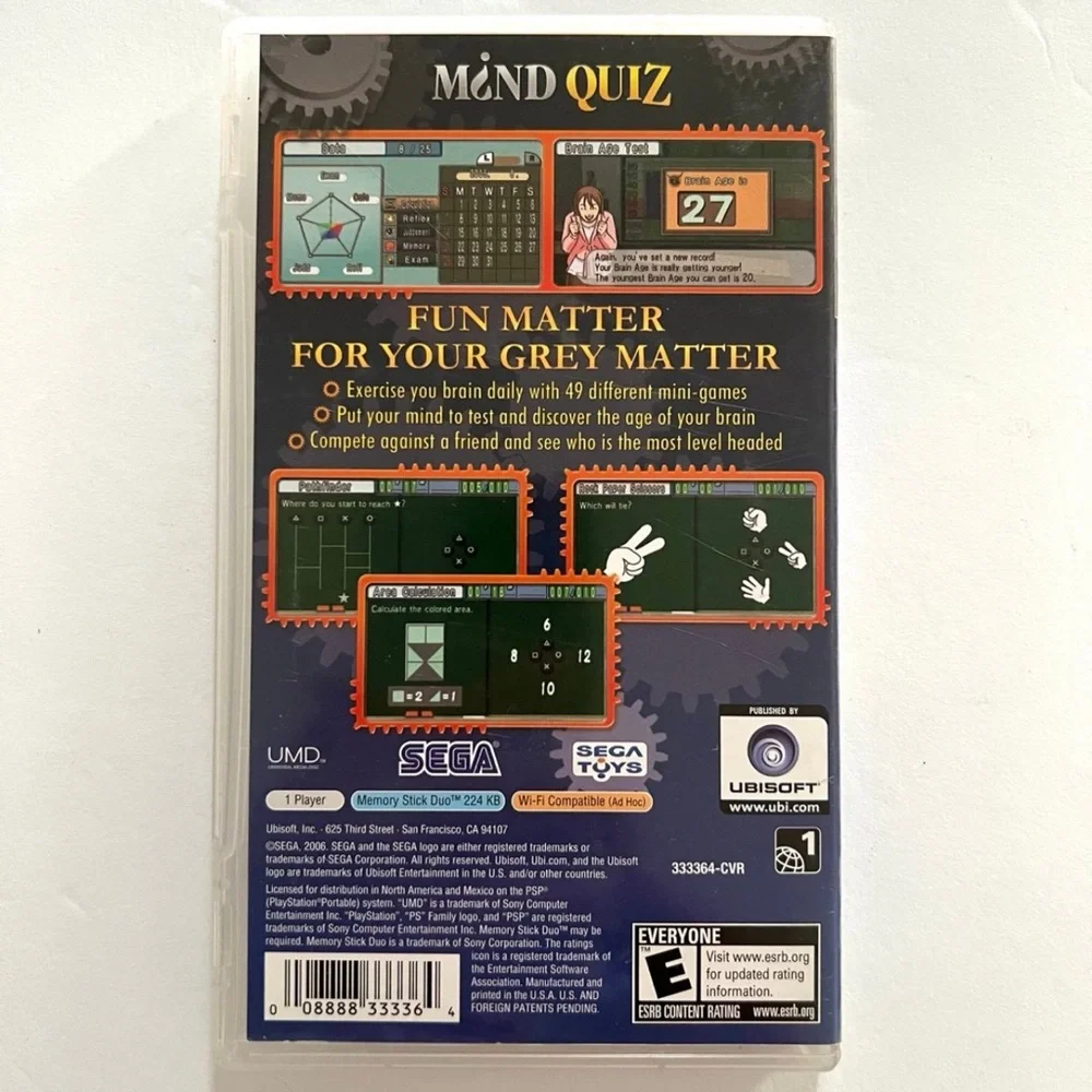 Mind Quiz Sony UMD Puzzle Game Sony PSP Tested, Complete Portable
